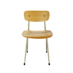 Trafo B 1 dining chair made with brass
  coated metal frame and white oak plywood seat – front view