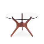 Agustina E side table made with tempered
  glass top and solid American walnut frame – side view