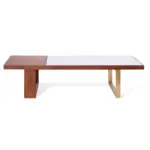 Bergamo 1 coffee table made with black
  marble top and solid American walnut legs – main view