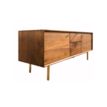 Bogota 1 sideboard made with solid
  American walnut frame and parallel brass legs – side view