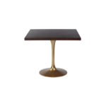 Buno B 1 dining table made with solid
  American walnut top and shiny brass pedestial base – main view