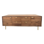 Butterfly C 1 sideboard made with solid
  American walnut and parallel brass legs – side view