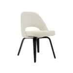 Canico 1 dining chair made with premium
  gray fabric seat upholstery seat and black painted plywood legs – main view