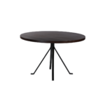 Clement B 1 restaurant table made with
  American walnut stained solid ashwood top and black powder coated metal base
  – main view