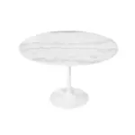 Genova B 1 dining table made with white
  marble carrara table top and white pedestal base – main view