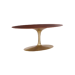 Helsinki A 1 dining table made with
  veneered American walnut top and shiny handforged brass base – main view