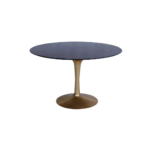 Helsinki B 1 dining table made with black
  marble top and shiny handforged brass base – main view
