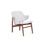 Horsens 1 lounge chair made with solid
  American walnut and premium light gray fabric – main view