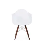 Huelva A 1 dining chair made with white
  glossy fiberglass frame and solid American walnut dowel legs – main view