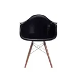 Huelva B 1 dining chair made with black
  glossy fiberglass frame and solid American walnut dowel legs – main view