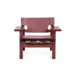 Huesca 1 lounge chair made with solid
  American walnut and premium brown belt leather – main view
