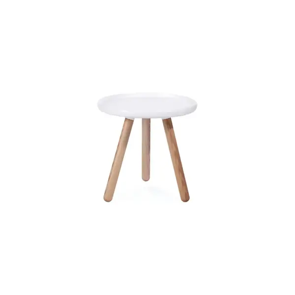 Jette A 1 side table made with white
  plastic round composite top and solid ashwood legs – side view