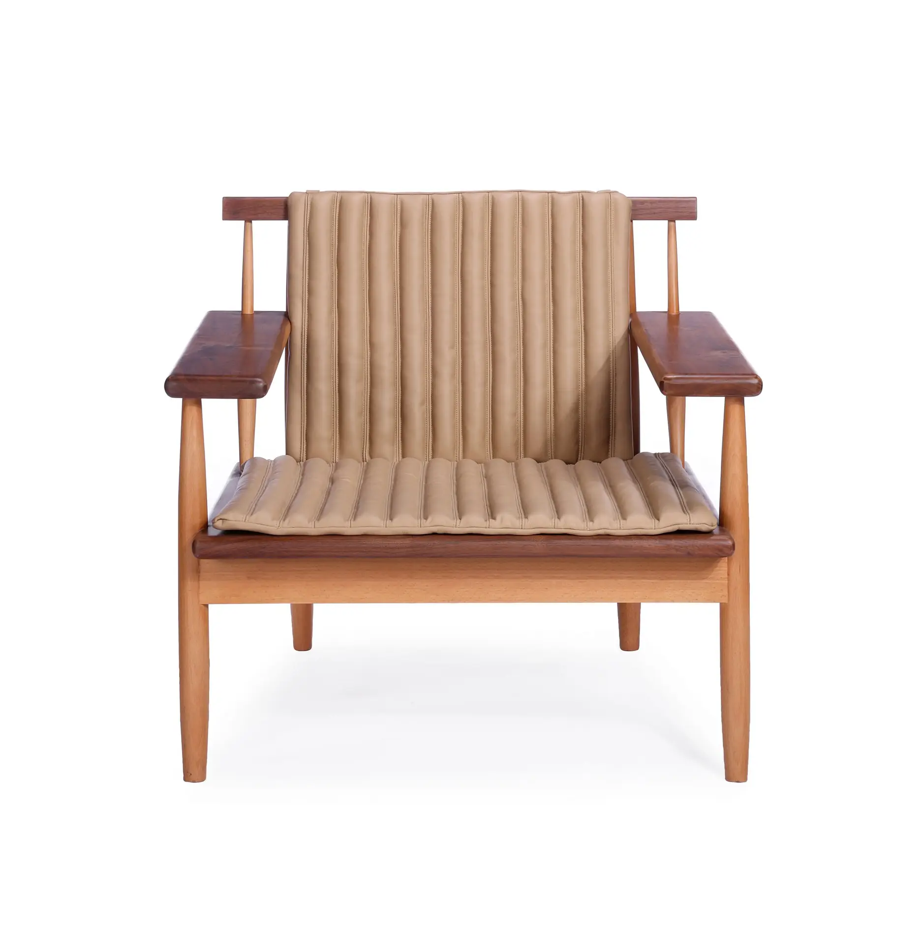 Kobe A 8 lounge chair made with solid
  American walnut and premium black leather – front view