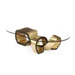 Omaha 1 coffee table made with tempered
  glass top and brass base – main view