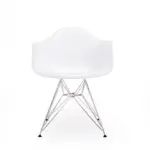 Oviedo A 1 dining chair made with white
  glossy fiberglass frame and stainless steel wired legs – front view
