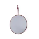 Pori C 1 wall mirror made with solid
  American walnut frame and premium brown belt leather hook – main view