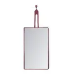 Pori D 1 wall mirror made with solid
  American walnut frame and premium brown belt leather hook – main view
