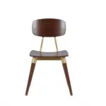 Portimao B 1 dining chair made with
  American walnut plywood seat and brass coated metal legs – main view