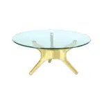 Portland 1 coffee table made with
  tempered glass top and cast brass base – main view