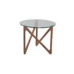 Salerno B 1 side table made with tempered
  glass top and solid American walnut frame – side view