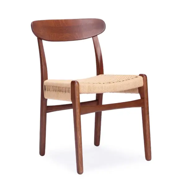 Stanford 2 dining chair made with
  American walnut stained solid ashwood frame and papercord seat – angle view