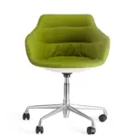 Telde 1 office chair made with white
  glossy fiberglass frame and premium orange fabric seat – main view