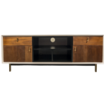 Trento B 1 tv stand made with white
  lacquer frame and parallel brass legs – main view