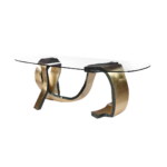 Tulsa 1 dining table made with tempered
  glass top and handforged brass base – main view
