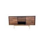 Emma TV 1 tv stand made with solid
  American walnut frame and parallel brass legs – main view