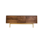 Heroica 1 sideboard made with solid
  American walnut and parallel brass legs – side view