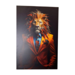 Lion 1 painting made with matte
  protective coating canvas print and wood frame – close-up view