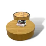 Halo 1 coffee table made with round side
  table and solid ash wood base – main view