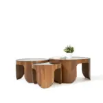 Trinity 1 coffee table made with tempered
  glass top and solid rosewood plywood frame – main view
