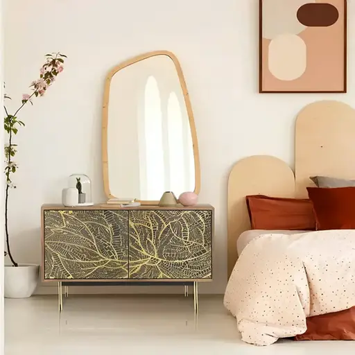 Laforesta A Blog credenza made with solid
  American walnut frame and parallel brass legs – blog image