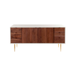Akron B 1 sideboard made with cast brass
  legs and white lacquered frame – side view