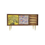 Flora 1 sideboard made with solid
  American walnut frame and cast brass legs – side view