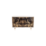 Imperial 1 credenza made with white
  lacquer frame and cast brass legs – main view