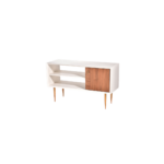 Loue 1 tv stand made with white lacquer
  frame and cast brass legs – main view