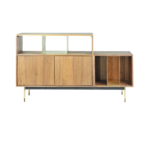 Module 1 tv stand made with solid
  American walnut frame & brass divider and parallel brass legs – main view