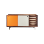 Nuer B 1 sideboard made with solid
  American walnut frame and parallel brass legs – side view