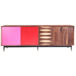 Nuer C 1 sideboard made with solid
  American walnut frame and parallel brass legs – side view