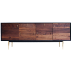 Ruba B 1 sideboard made with black
  lacquer frame and parallel brass legs – side view