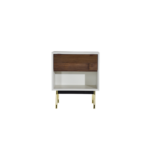 Soho 1 nightstand made with white lacquer
  frame and parallel brass legs – main view