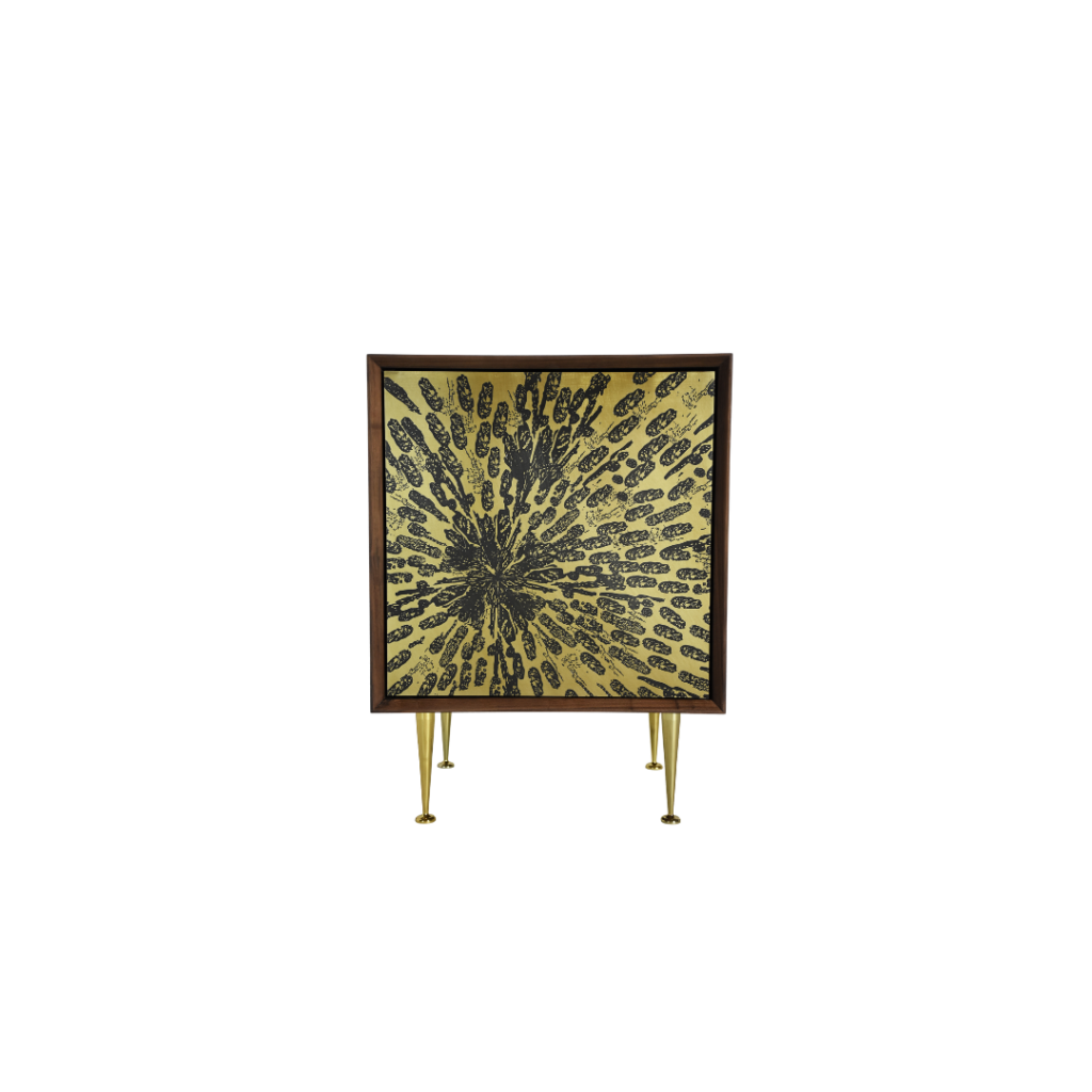 Splash A 1 nightstand made with solid
  American walnut frame and cast brass legs – main view
