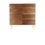 Strand 1 dresser made with white lacquer
  frame and cast brass legs – main view