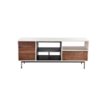Trento A 1 tv stand made with white
  lacquer frame and parallel brass legs – main view