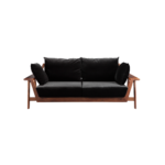 Rio 1 sofa made with premium charcoal
  velvet upholstery and solid American walnut frame – main view
