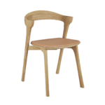 Roen 1 dining chair made with premium
  beige leather upholstery and natural whiteoak frame and legs – main view