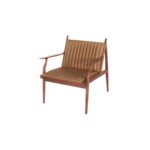 Aoki 1 lounge chair made with premium
  olive leather seat and solid American walnut frame – main view
