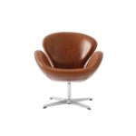 Arne 1 lounge chair made with premium
  brown leather seat and stainless steel swivel legs – main view